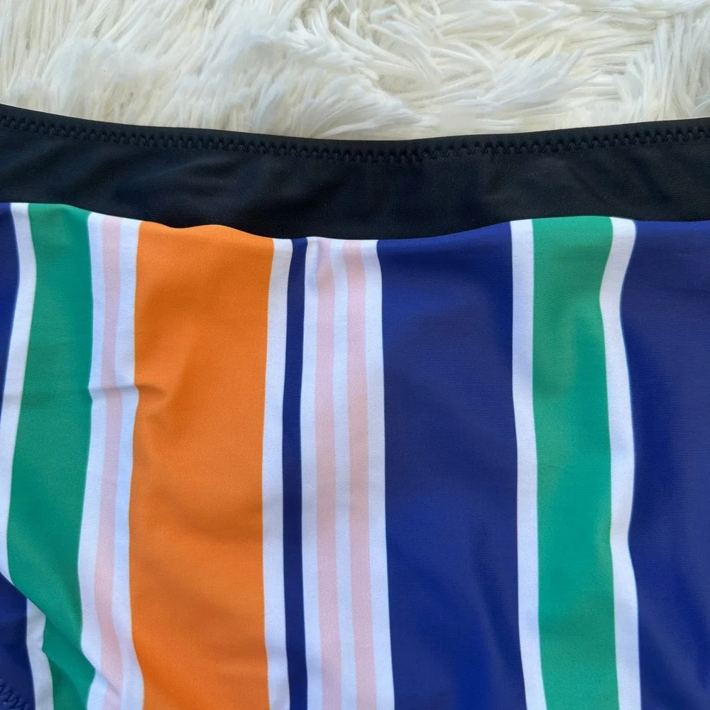 Live Life On The Beach Bottom High Waist Striped Swimsuit Beach Retro Large‎ NWT
